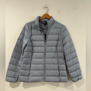 Eddie Bauer  women’s M Down 550 
Puffer Jacket Storm Repel Gray Blue M